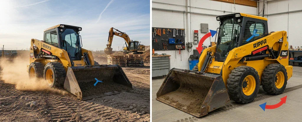 Close-up of a yellow Rippa skid steer