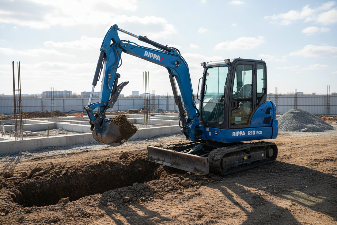 blue rippa r10 eco mini excavator in action