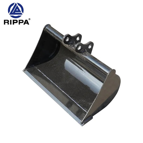 Metal excavator toothless bucket with Rippa logo on a white background
