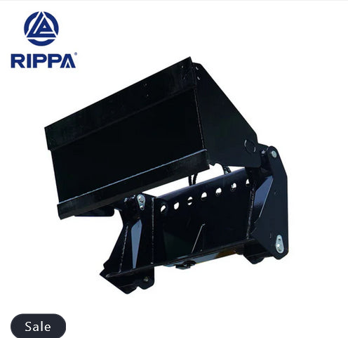 Black excavator bucket with Rippa logo on a white background