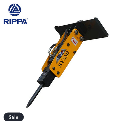 Yellow and black hydraulic breaker tool with 'Rippa' branding on a white background