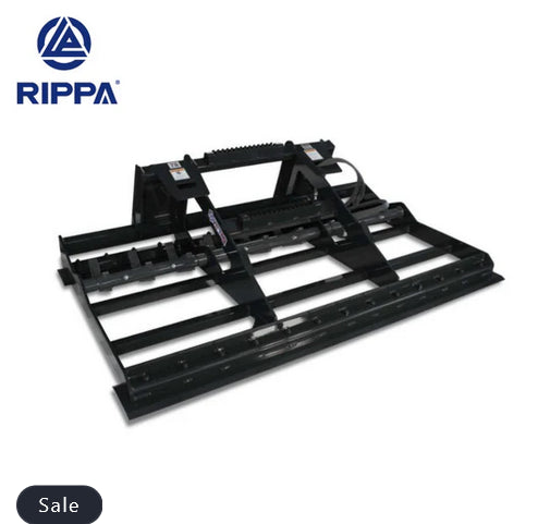 Black grader agricultural implement with Rippa logo on a white background