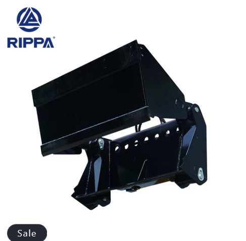 Black excavator bucket with Rippa logo on a white background