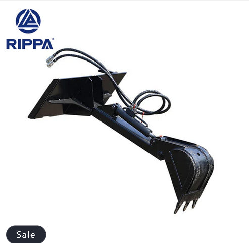 Black digger excavator attachment with Rippa logo on a white background