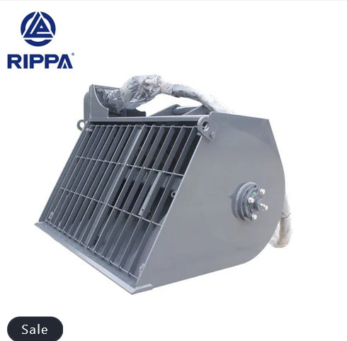 Gray mixing bucket with Rippa logo on a white background